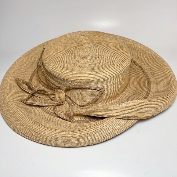 Mayser Germany Womens Medium  Elegant Large Brim Straw Handmade Natural Tan Hat - Picture 1 of 7